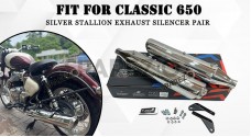 For Royal Enfield Classic 650 Silver Stallion Exhaust Silencer Pair Polished - SPAREZO For Royal Enfield Classic 650 Silver Stallion Exhaust Silencer Pair Polished - SPAREZO